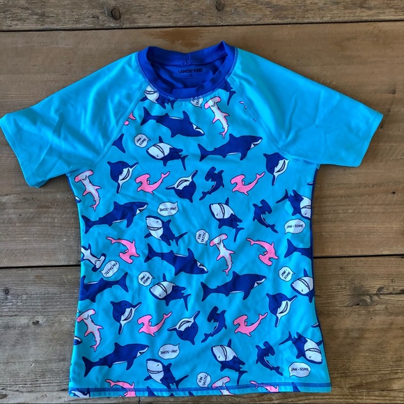 Lands' End Other - Lands’ End Rash Guard Short Sleeve Sharks Sz M 10-12